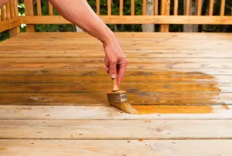 Freshly stained wood deck