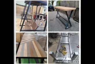 Custom industrial-style wood and metal furniture